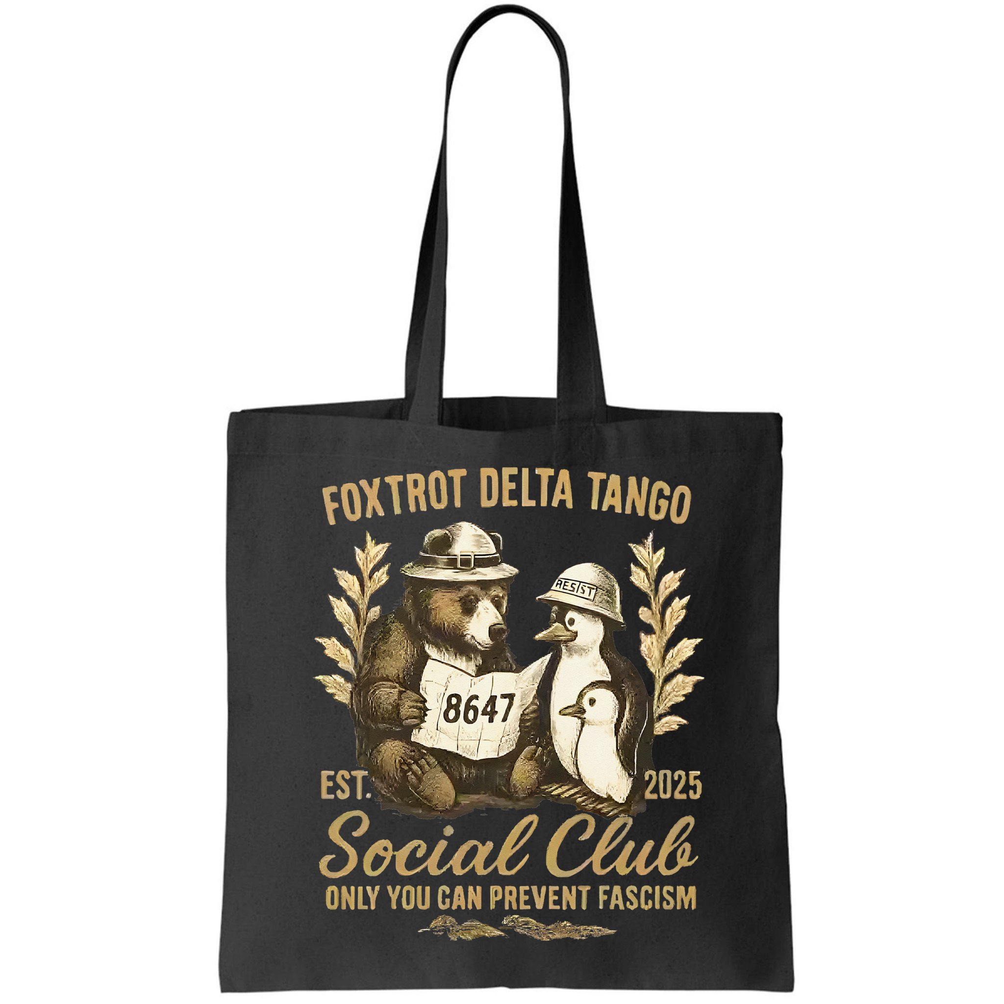 Penguin Bear Foxtrots Delta Tangos Activism Against Tariffs Bag