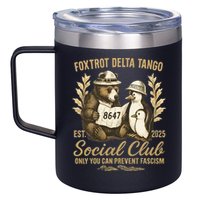 Penguin Bear Foxtrots Delta Tangos Activism Against Tariffs 12oz Stainless Steel Coffee Mug