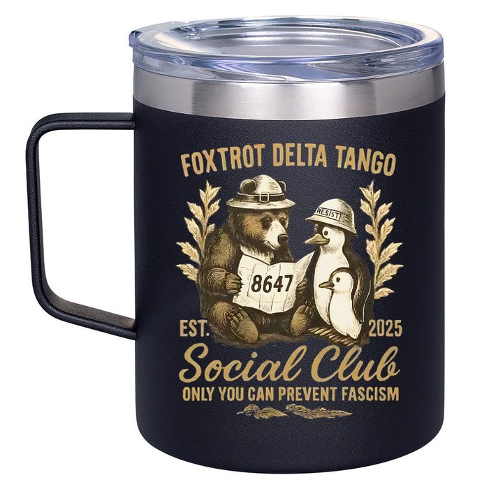 Penguin Bear Foxtrots Delta Tangos Activism Against Tariffs 12oz Stainless Steel Coffee Mug