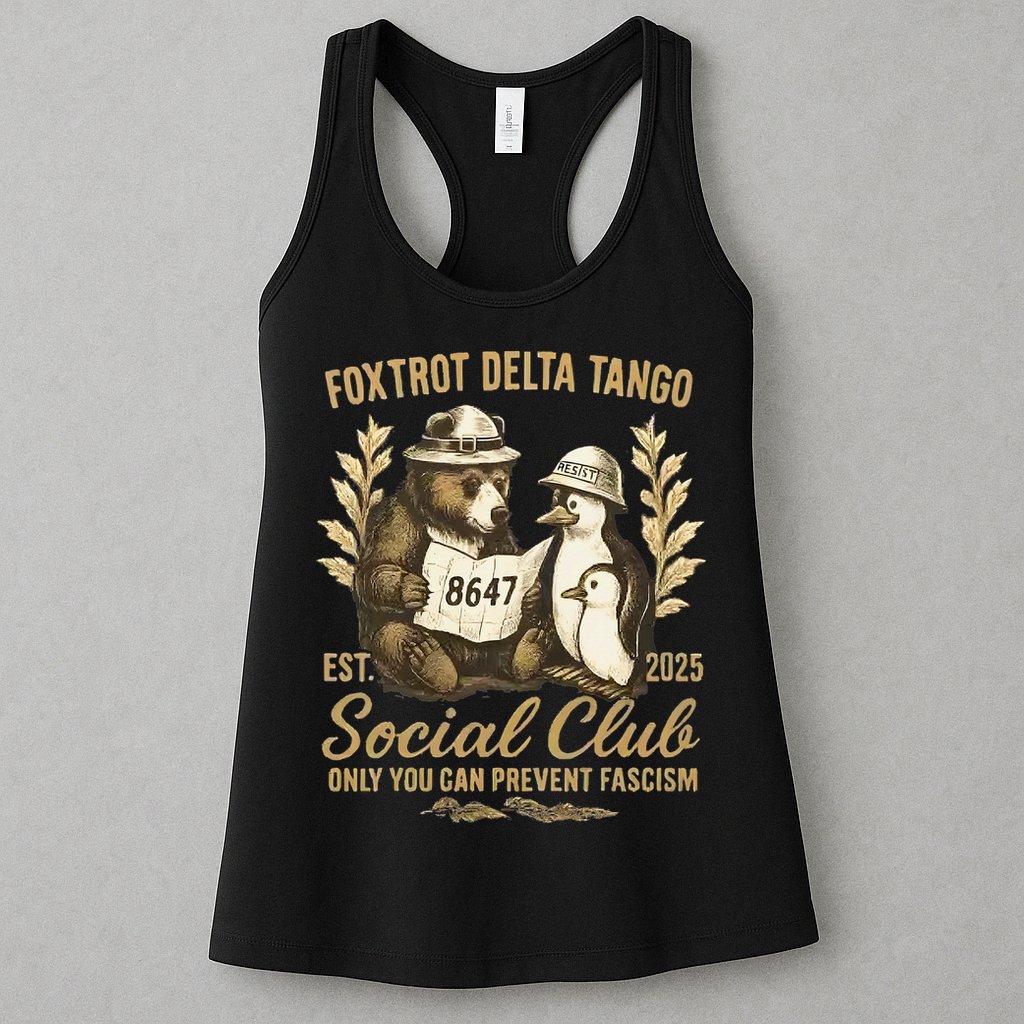 Penguin Bear Foxtrots Delta Tangos Activism Against Tariffs Womens Tank Top