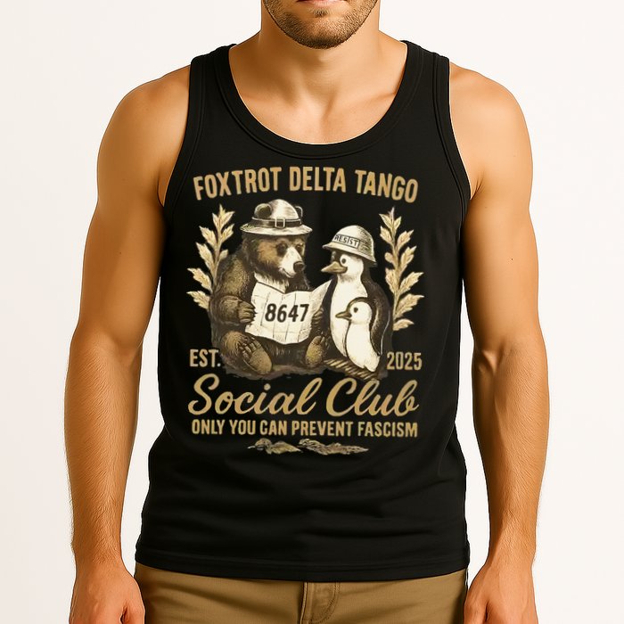 Penguin Bear Foxtrots Delta Tangos Activism Against Tariffs Tank Top
