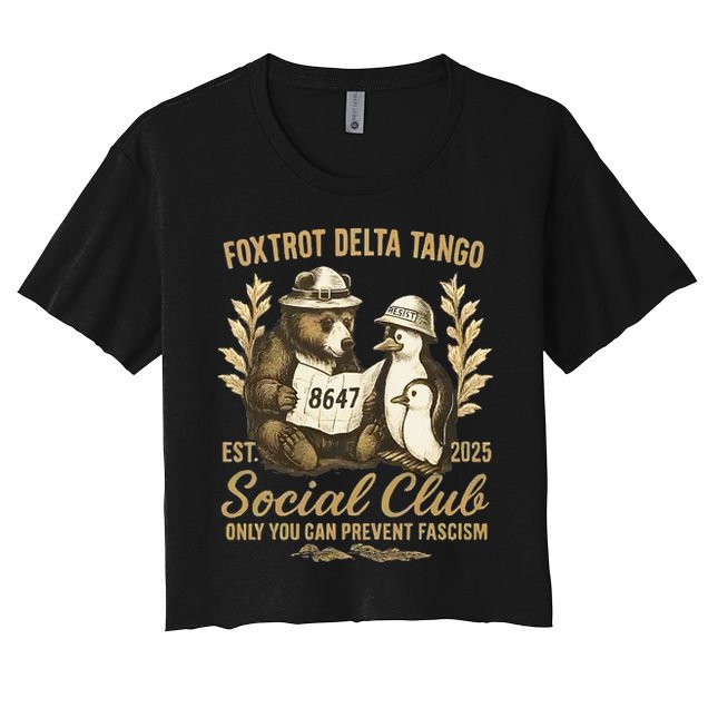 Penguin Bear Foxtrots Delta Tangos Activism Against Tariffs Crop Top