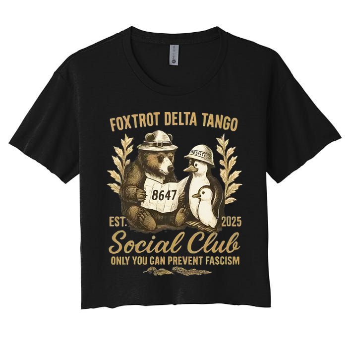 Penguin Bear Foxtrots Delta Tangos Activism Against Tariffs Crop Top