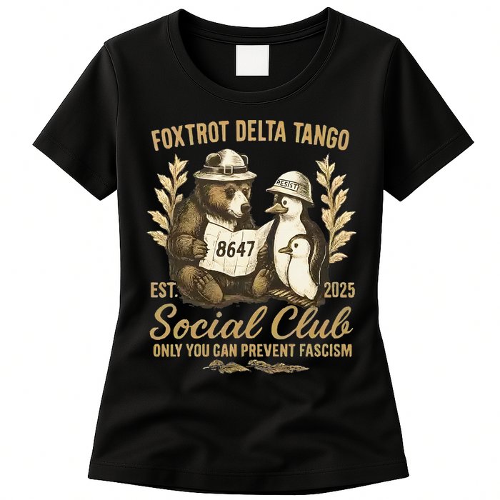 Penguin Bear Foxtrots Delta Tangos Activism Against Tariffs Womens T-Shirt
