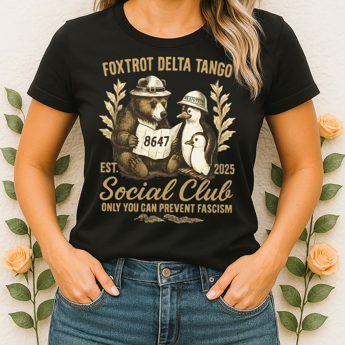 Penguin Bear Foxtrots Delta Tangos Activism Against Tariffs Womens T-Shirt