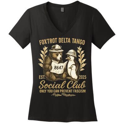 Penguin Bear Foxtrots Delta Tangos Activism Against Tariffs Women's V-Neck T-Shirt