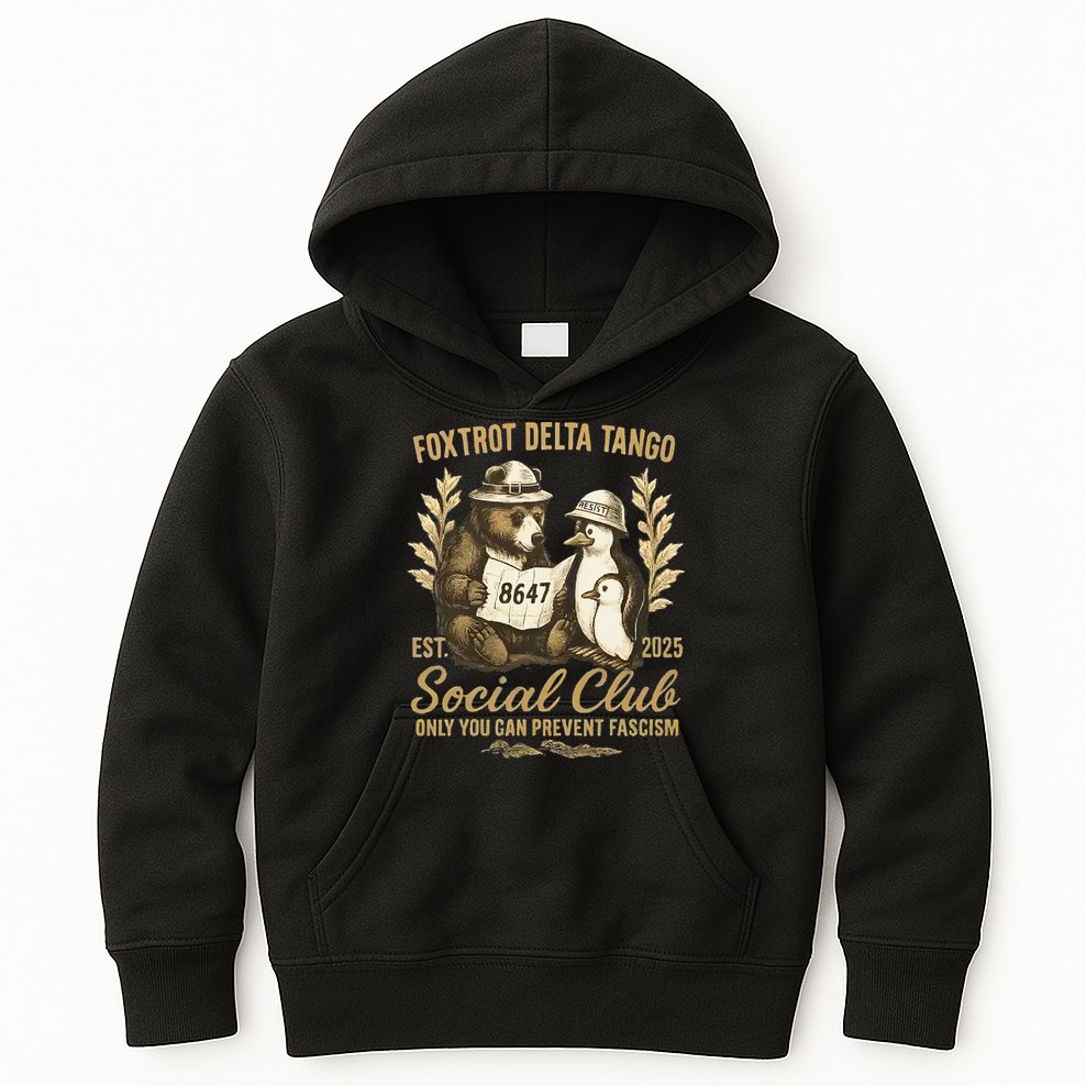 Penguin Bear Foxtrots Delta Tangos Activism Against Tariffs Kids Hoodie
