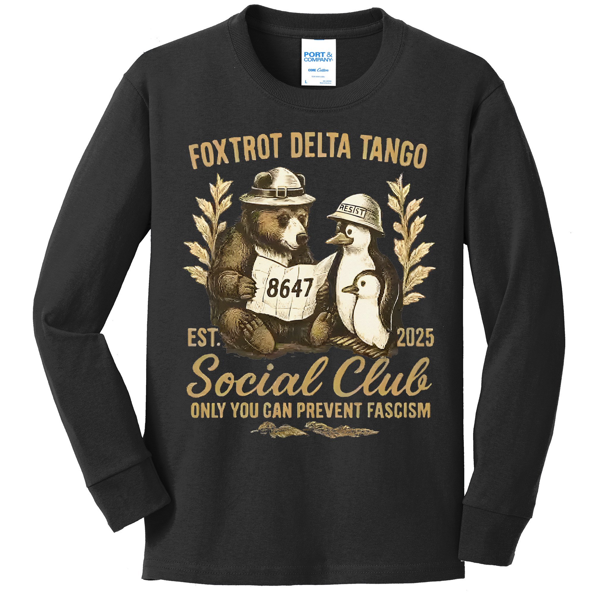 Penguin Bear Foxtrots Delta Tangos Activism Against Tariffs Kids Long Sleeve Shirt