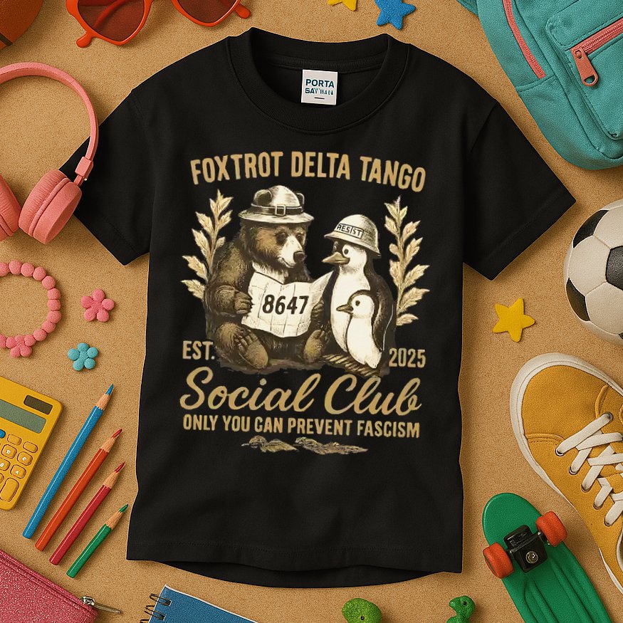 Penguin Bear Foxtrots Delta Tangos Activism Against Tariffs Kids T-Shirt