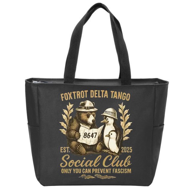 Penguin Bear Foxtrots Delta Tangos Activism Against Tariffs Zip Tote Bag