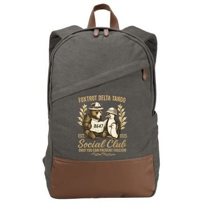 Penguin Bear Foxtrots Delta Tangos Activism Against Tariffs Cotton Canvas Backpack