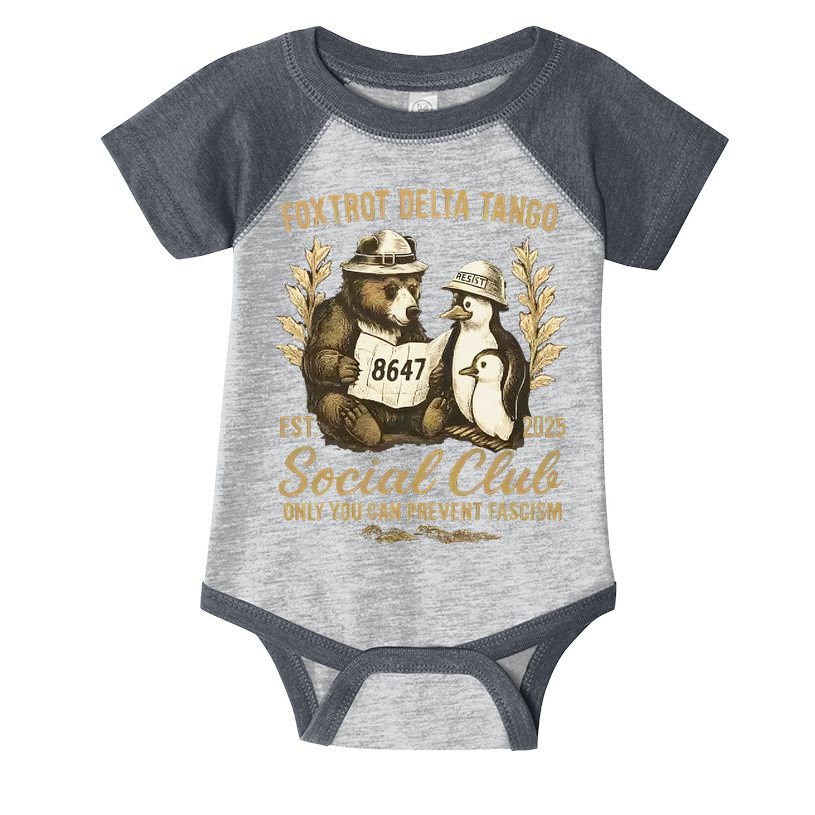 Penguin Bear Foxtrots Delta Tangos Activism Against Tariffs Infant Baby Jersey Bodysuit