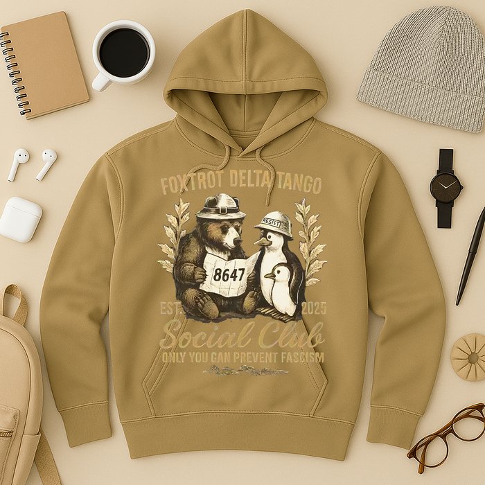 Penguin Bear Foxtrots Delta Tangos Activism Against Tariffs Hoodie