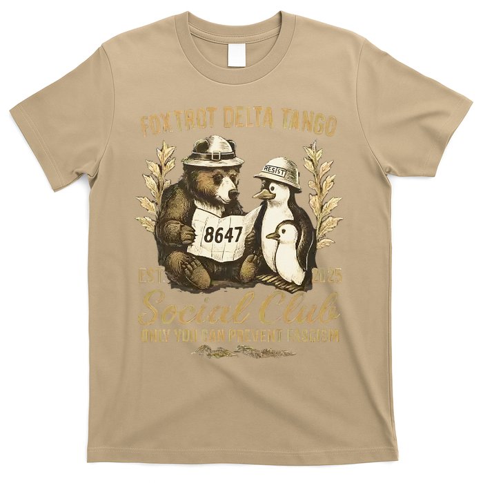 Penguin Bear Foxtrots Delta Tangos Activism Against Tariffs T-Shirt