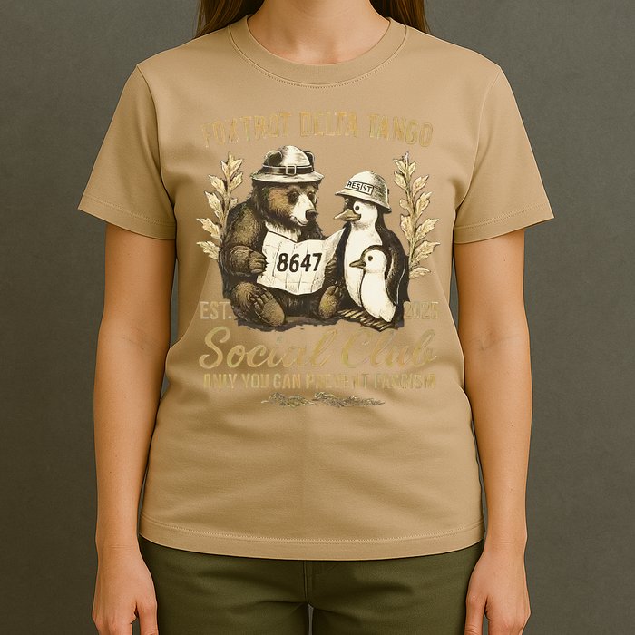 Penguin Bear Foxtrots Delta Tangos Activism Against Tariffs T-Shirt