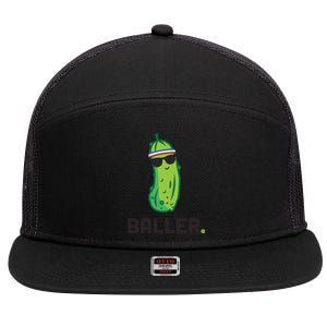 Pickle Baller Funny Pickleball 7 Panel Mesh Trucker Snapback Hat