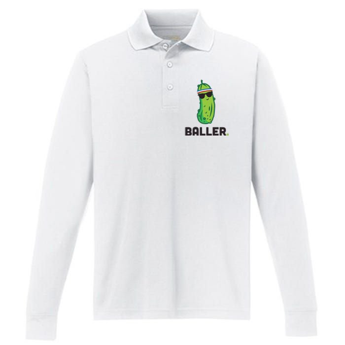 Pickle Baller Funny Pickleball Performance Long Sleeve Polo