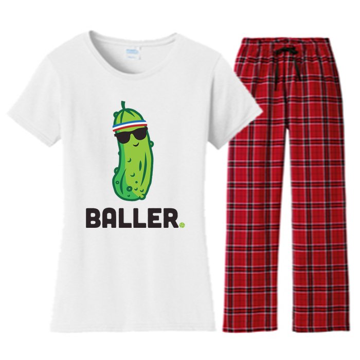 Pickle Baller Funny Pickleball Women's Flannel Pajama Set