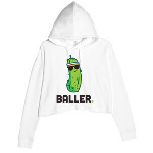 Pickle Baller Funny Pickleball Crop Fleece Hoodie