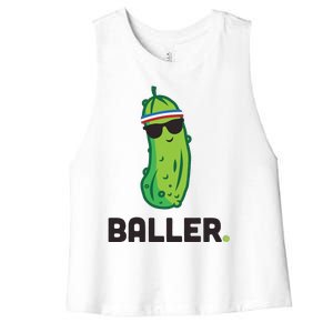 Pickle Baller Funny Pickleball Women's Racerback Cropped Tank