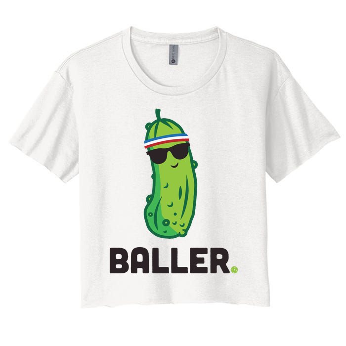 Pickle Baller Funny Pickleball Women's Crop Top Tee