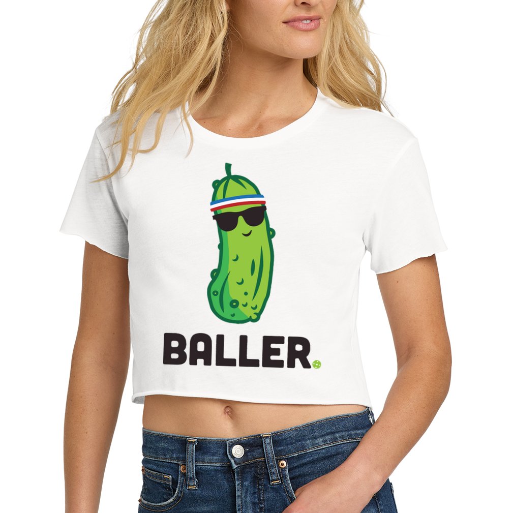 Pickle Baller Funny Pickleball Crop Top
