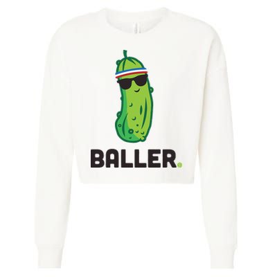 Pickle Baller Funny Pickleball Cropped Pullover Crew