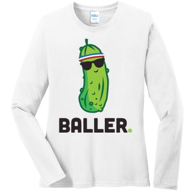 Pickle Baller Funny Pickleball Ladies Long Sleeve Shirt