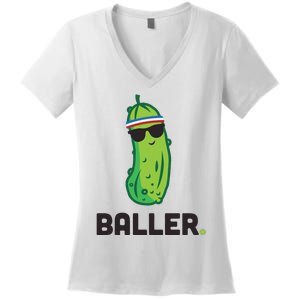 Pickle Baller Funny Pickleball Women's V-Neck T-Shirt