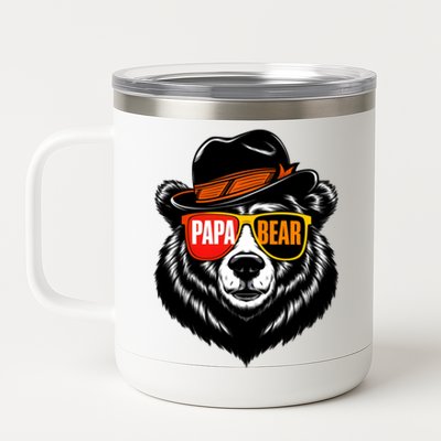 Papa Bear Face Sunglasses Papa Bear Funny Gift 12 oz Stainless Steel Tumbler Cup