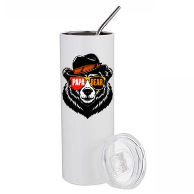 Papa Bear Face Sunglasses Papa Bear Funny Gift Stainless Steel Tumbler