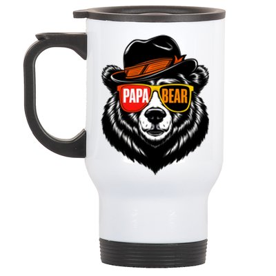 Papa Bear Face Sunglasses Papa Bear Funny Gift Stainless Steel Travel Mug