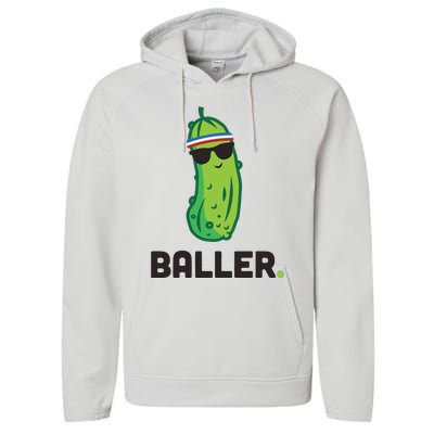 Pickle Baller Funny Pickleball Performance Fleece Hoodie