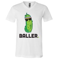 Pickle Baller Funny Pickleball V-Neck T-Shirt