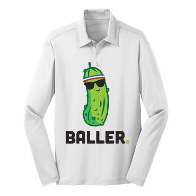 Pickle Baller Funny Pickleball Silk Touch Performance Long Sleeve Polo