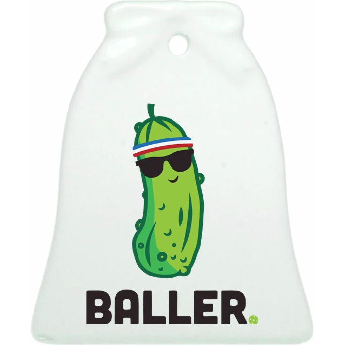 Pickle Baller Funny Pickleball Ceramic Bell Ornament