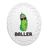 Pickle Baller Funny Pickleball Ceramic Oval Ornament