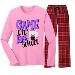 Preschool Basketball First Day Of School Sports Purple Gift Women's Long Sleeve Flannel Pajama Set 