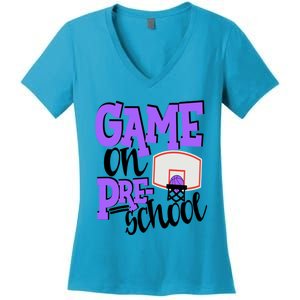 Preschool Basketball First Day Of School Sports Purple Gift Women's V-Neck T-Shirt