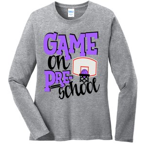 Preschool Basketball First Day Of School Sports Purple Gift Ladies Long Sleeve Shirt