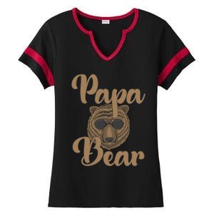 Papa Bear Fathers Day Tee Papa Bear Wearing Cool Sunglasses Cool Gift Ladies Halftime Notch Neck Tee