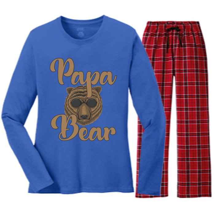 Papa Bear Fathers Day Tee Papa Bear Wearing Cool Sunglasses Cool Gift Women's Long Sleeve Flannel Pajama Set 