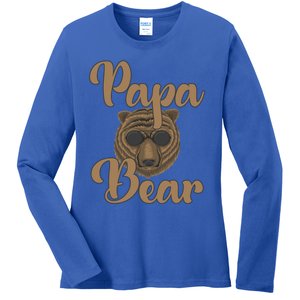 Papa Bear Fathers Day Tee Papa Bear Wearing Cool Sunglasses Cool Gift Ladies Long Sleeve Shirt