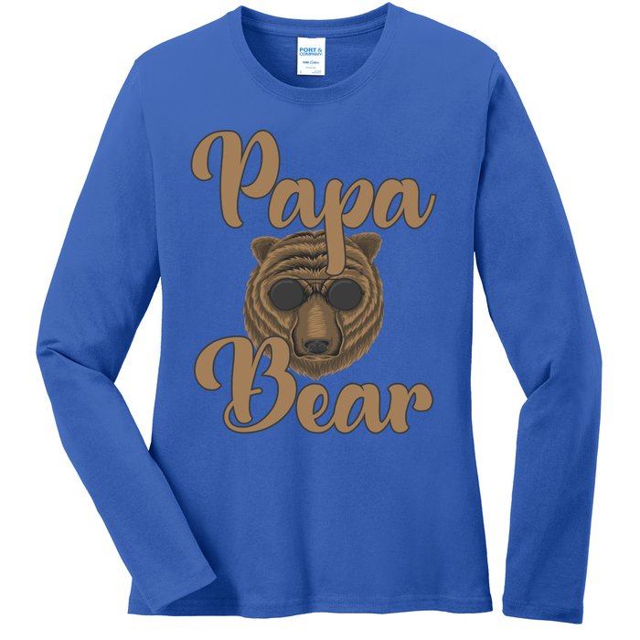 Papa Bear Fathers Day Tee Papa Bear Wearing Cool Sunglasses Cool Gift Ladies Long Sleeve Shirt