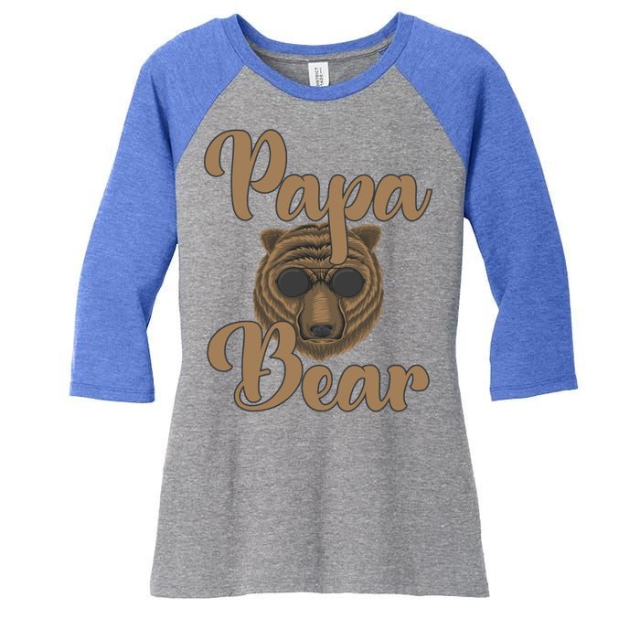 Papa Bear Fathers Day Tee Papa Bear Wearing Cool Sunglasses Cool Gift Women's Tri-Blend 3/4-Sleeve Raglan Shirt