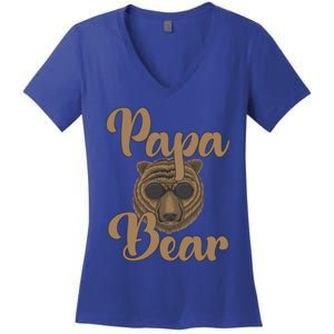 Papa Bear Fathers Day Tee Papa Bear Wearing Cool Sunglasses Cool Gift Women's V-Neck T-Shirt