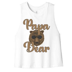 Papa Bear Fathers Day Tee Papa Bear Wearing Cool Sunglasses Cool Gift Women's Racerback Cropped Tank