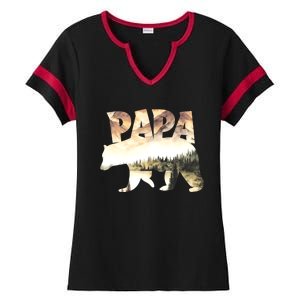 Papa Bear Forest Lake Mountain Scene Outdoors FatherS Day Gift Ladies Halftime Notch Neck Tee