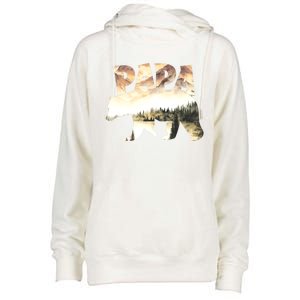 Papa Bear Forest Lake Mountain Scene Outdoors FatherS Day Gift Womens Funnel Neck Pullover Hood