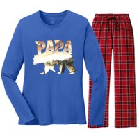 Papa Bear Forest Lake Mountain Scene Outdoors FatherS Day Gift Women's Long Sleeve Flannel Pajama Set 